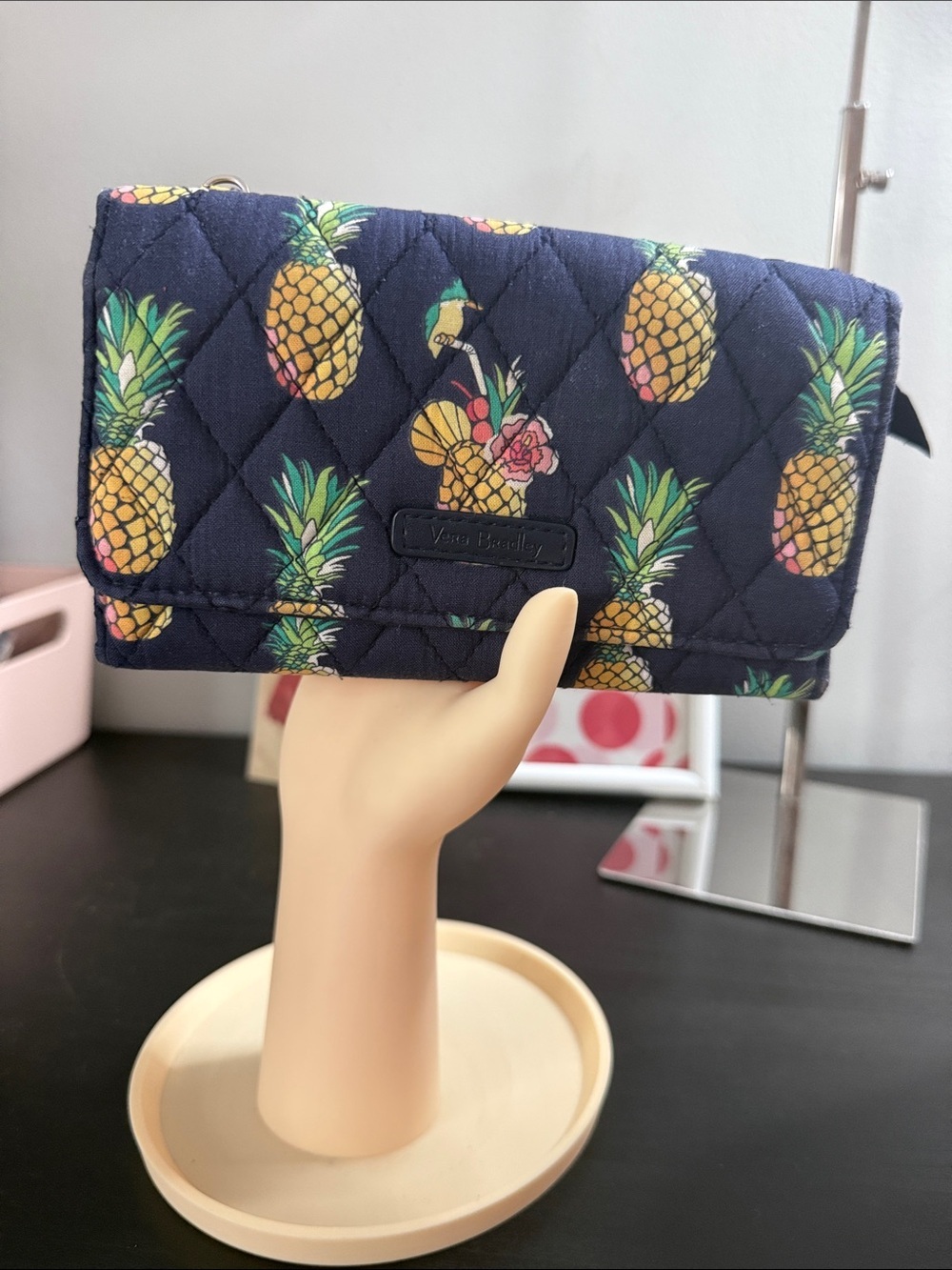 Vera Bradley Navy Quilted Wallet with Yellow Pineapple Print